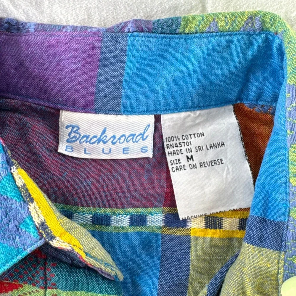 Backroad‎ Blues Mens Medium Multicolor Patchwork Cotton Button Down Shirt